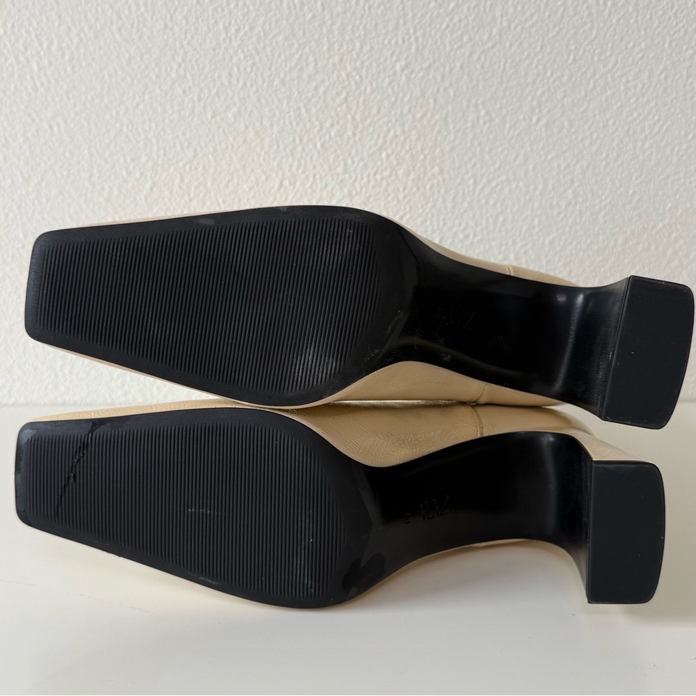 Zara Patent Square-Toe Heeled Ankle Boots-Ecru-Women’s Size 9 Vegan - Picture 10 of 14